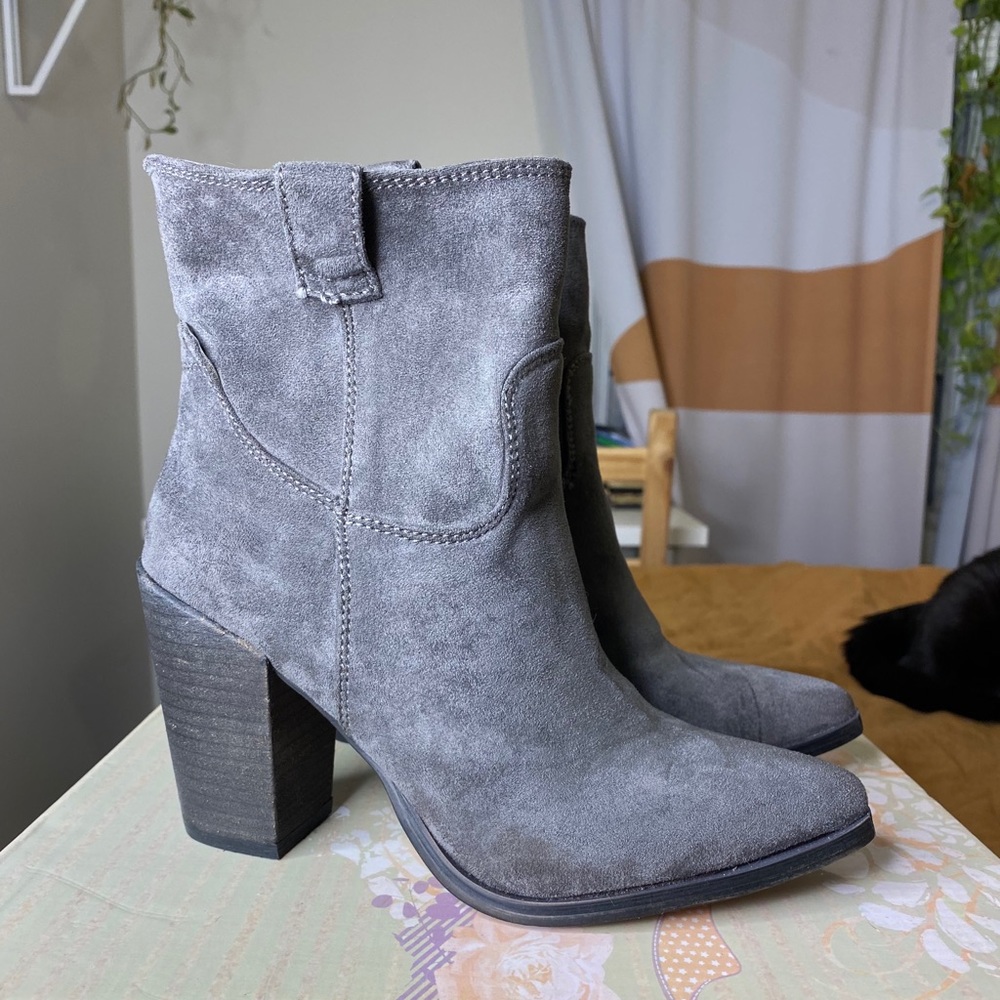 Very G Grey Block Heel Booties